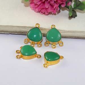 Onyx vert naturel argent Sterling 925 10mm coeur 14k plaqué or lunette réglage Triple boucle lien breloque connecteurs faisant des bijoux - Product Image 2