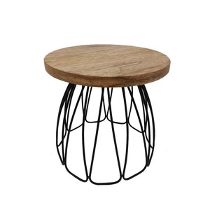 Support à gâteau rond à un étage au design attrayant en métal et fer, plateau de service en bois naturel et noir pour restaurants - Product Image 1