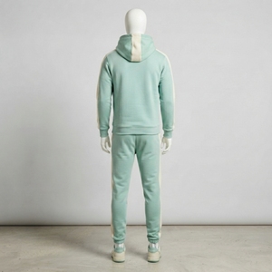 <b>Mens</b> Mint Green Hoodie Tracksuit Sets Cream Side Stripes Embroidered <b>Pullover</b> Sweatshirt Joggers Pants Sportswear Gym Activewear - Product Image 3