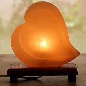 Handcrafted Salt Lamp Heart Shape with Beautiful Wood Base Includes Dimmer and Light Bulbs Adult Night Light Floral Style - Product Image 2