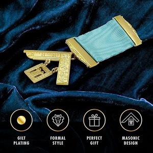 THE MASONIC COLLECTION - Craft Past Masters Breast Jewel-Avec ruban bleu et plaqué or-Franc-maçon - Product Image 3