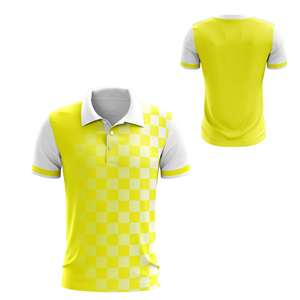 เสื้อโปโลชายสีเหลืองลายตารางแขนสั้นลำลองระบายอากาศได้ดีผ้าถักโพลีเอสเตอร์พิมพ์ลายดิจิทัลลายเรขาคณิต - Product Image 3