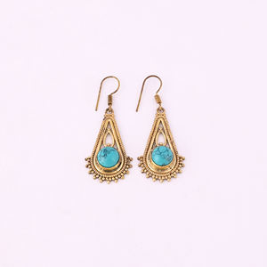 Turquoise Bohemian Trendy Women <b>Long</b> Hoop Gold Plated Brass <b>Earrings</b> 46x18MM Size Luxvory Jaipur India - Product Image 1