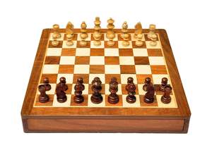 Handmade 12-Inch Wooden <b>Chess</b> <b>Board</b> <b>Set</b> with Indian Rosewood Inbuilt Storage Compartment for Chessmen Folding Feature - Product Image 4