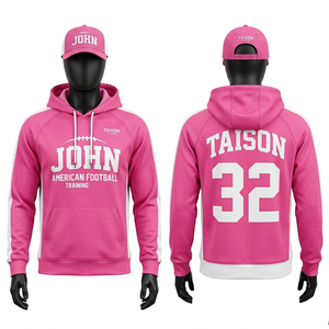 Sweat à capuche d'entraînement de football américain pour hommes, 320 GSM, coton, polyester, polaire, rouge, avec empiècements style universitaire, logo personnalisé en sergé appliqué - Product Image 4