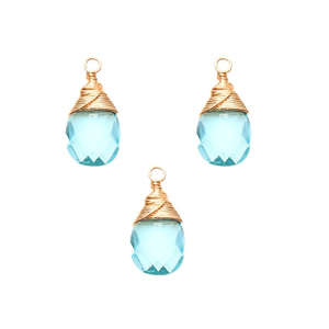 Pendentif Topaze Bleue 13x9mm Topaze Bleue Poire Forme Briolette Cut Or 18K Vermeil Argent Sterling Fil Enroulé Pendentif Topaze Charms - Product Image 1