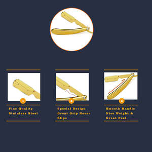 Customized Gold-Coated German Steel Barber <b>Razors</b> for <b>Men</b> Throat Shaving Stainless Steel Blade - Product Image 6