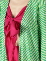 Ensemble coordonné 3 pièces vert tissé simple et formel avec veste Leheriya, haut rose fuchsia à nouer sur le devant et pantalon, pour femme/fille, grande taille, 100% coton