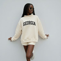 Sudadera de Felpa Francesa con Cuello Alto Estampado para Universidad, Estilo Urbano, Bordado Frontal, 100% Algodón, Invierno