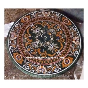 Pietra Dura Inlay หินอ่อนสีเขียว,ผลงานศิลปะทำด้วยมือบนโต๊ะที่งดงามสำหรับห้องนั่งเล่น - Product Image 1