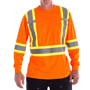 Camisetas de Manga Larga de Alta Visibilidad, Ropa de Seguridad Reflectante, Camisetas con Espalda Cruzada para Hombre, Camiseta de Trabajo Naranja de Alta Visibilidad Personalizada con Puños Acanalados - Product Image 4