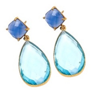 Boucles d'oreilles en topaze bleue Hydro et calcédoine bleue en argent Sterling 925, forme de poire et ronde, nouvel arrivage - Product Image 1