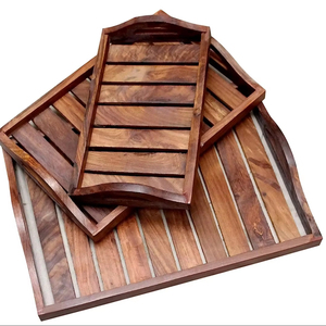 Bandeja de Servir Rectangular de Madera de Diseño Moderno Falak World Export, Madera de Acacia Sólida Natural, Ecológica, con Grabado, para el Hogar - Product Image 1