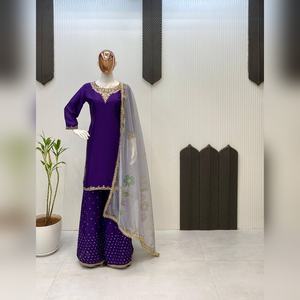 2025 New Arrival Custom 3-Piece <b>Kurti</b> Sharara & Dupatta Set in featuring SEQUENCE EMBROIDERY for Ladies - Product Image 6