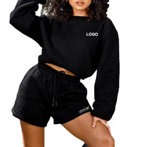 New 2025 Fall <b>Women's</b> Casual 2-Piece Crewneck Sweatshirt <b>Short</b> Set <b>Pink</b> Embroidered Bows Wholesale Clothing for Autumn Season - Product Image 5