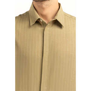 Chemises décontractées pour hommes, double boutonnage, 80 % coton, 20 % lin, popeline rayée, teinture unie, fourniture ODM - Product Image 1