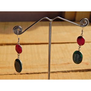 Pendiente Vintage Esmeralda de rubí natural, joyería de moda con bisel de Plata de Ley 925 con estilo Vintage - Product Image 3