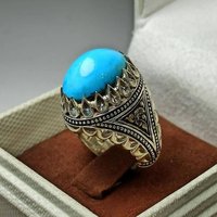 Turquesa Natural Neeshapuri Feroza de Alta Calidad, Plata de Ley 925, Hecha a Mano, Estilo Art Deco, Certificación IGI, Ideal para Festividades
