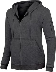 Sudadera con capucha completa con cremallera, negra, de poliéster/algodón, forro polar transpirable, estilo urbano, antibacteriana - Product Image 2