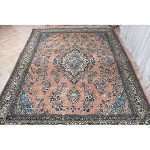 Alfombra vintage de 8.4x11.5 pies, alfombra turca, alfombra de lana azul con lunares - Product Image 2