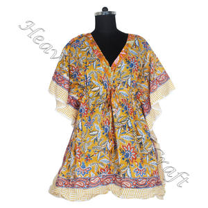 100% Cotton Women Sleepwear Hand Block Printed <b>Kaftan</b> <b>Dress</b> KFCS057 Light Weight Women Casual Occasion Wear Short Caftan <b>Dress</b> - Product Image 5