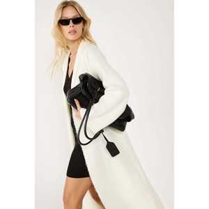 Cárdigan Largo Elegante Color Crudo, Tejido de Ganchillo Informal con Decoración de Encaje, Estampados Sólidos, Acrílico y Cachemira para Otoño e Invierno - Product Image 4