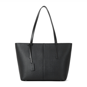 Black Genuine Leather Tote Bag Women Minimalist Open <b>Top</b> Daily Use Handbag - Product Image 1