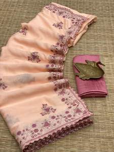 ส่าหรีผ้าชินอนนุ่มและเงางามพร้อมด้ายสวยงามและงานปักแบบ Zari - Product Image 6