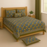 Drap de lit artisanal de luxe en coton 100% biologique, taille super king |   Imprimé floral d'hortensia |   Ensemble de literie imprimé à la main 200TC