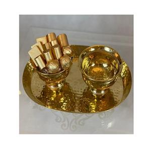 Ensemble de 2 plateaux à noix en métal couleur or, forme ronde, taille personnalisée, pour servir les noix et les dattes, fabriqué en Inde. - Product Image 6