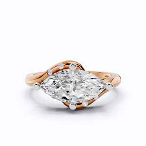 Unique Curve Band 14K Rose Gold Fine 1.32CT Marquise Cut Lab Grown Diamond Surprise <b>Ring</b> Wedding Gift Jewelry For Party Lovers - Product Image 1