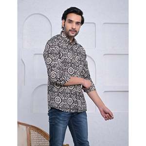 Chemise décontractée 100 % coton imprimée à manches longues, col mandarin, tissu popeline, style semi-formel, tailles XL 3XL, respirante - Product Image 3