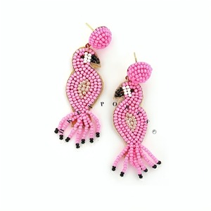 Elegant Gold <b>Flamingo</b> Bird Beaded Drop <b>Earrings</b> Handcrafted Statement Jewelry for Women Fashion Accessory - Product Image 3