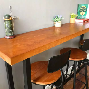 Modern masif ahşap bar masası ve sandalye seti basit Cafe kombinasyonu Metal yüksek bacak dar uzun bar masası bar masası - Product Image 2