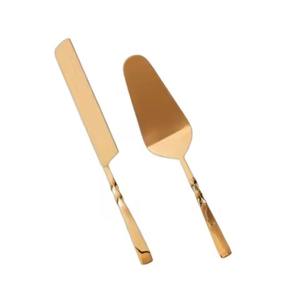 Juego de Cuchillo y Servidor para Pastel de Diseño, Acero Inoxidable, Dorado Mate Pulido - Product Image 1