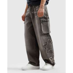 Jean cargo Star vintage style hip-hop en denim délavé avec patchwork tricoté, brodé et délavé foncé pour l'hiver - Product Image 5