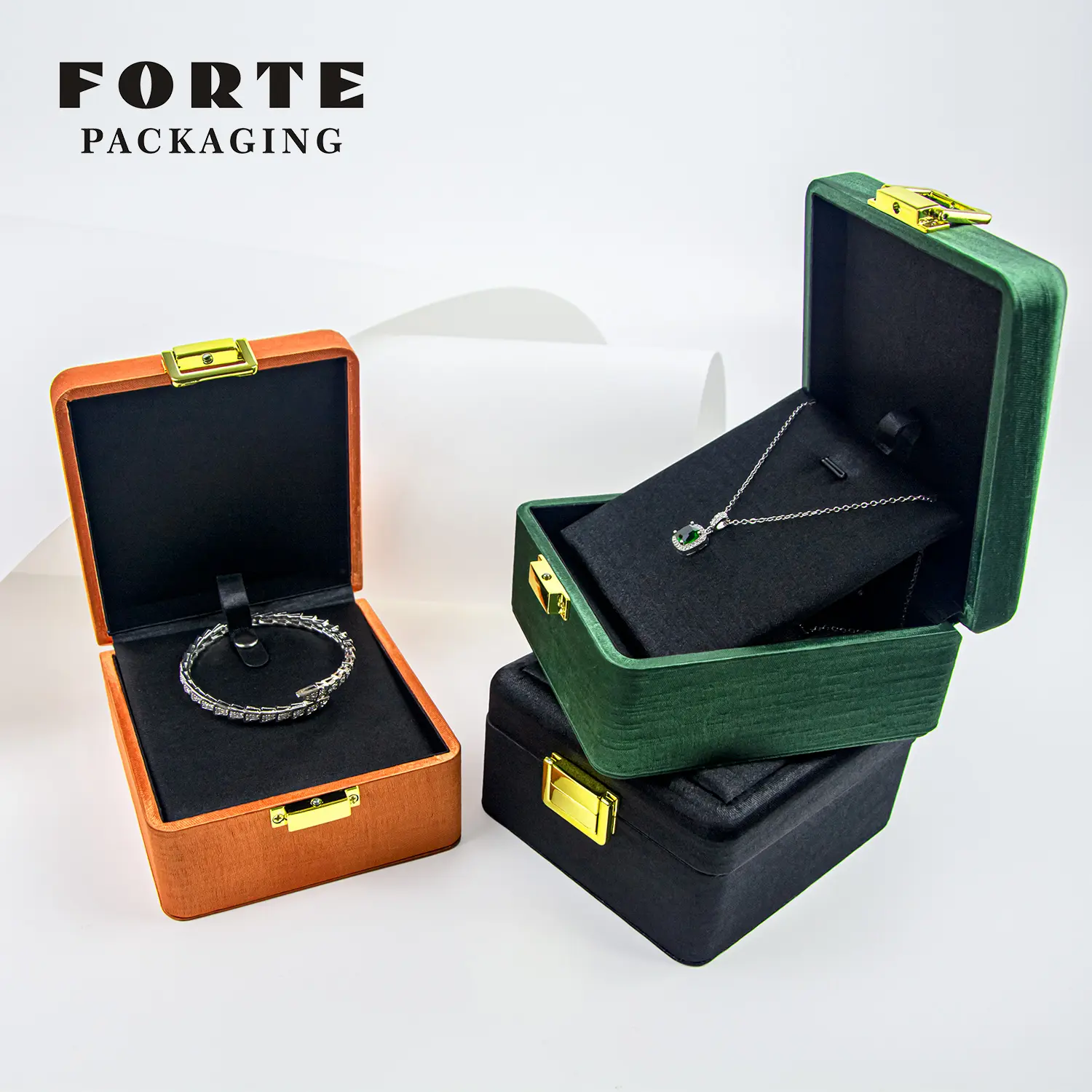 FORTE ใหม่กระเป๋าเครื่องประดับหรูหรากล่องที่กําหนดเองโลโก้ที่กําหนดเองสร้อยคอสร้อยข้อมือแหวนกล่องเครื่องประดับกล่องเครื่องประดับผ้าไหมไทย