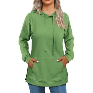 Sweat-shirts en molleton de coton brodés à capuche pour femmes grandes tailles, respirants, coupe-vent, décontractés, longueur standard, personnalisables - Product Image 1