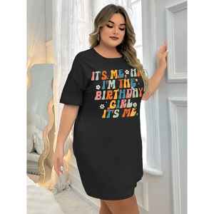 <b>Black</b> Women's Cotton <b>T</b>-<b>Shirt</b> Birthday Girl Printed <b>Long</b> Tee (CN-LPT-008) XS/XS Breathable Fitted Decorated Lace Rivet Letter - Product Image 1