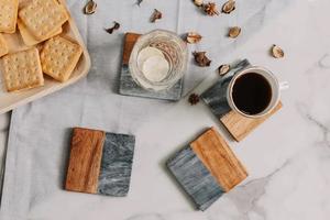 Posavasos de piedra cuadrada de alta calidad, juego de posavasos de resina epoxi y madera para tazas de té, decoración de Mesa para el hogar y la Oficina - Product Image 2