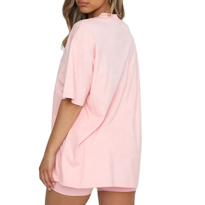 Conjunto Casual de Dos Piezas para Mujer, Poliéster/Algodón, Corte Regular, Verano, Sólido, Transpirable, Antibolitas, Talla Grande, Camiseta, Pantalones Cortos, Leggings - Product Image 4