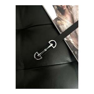 Long, thin black women's <b>belt</b> with <b>silver</b> <b>buckle</b>, suitable for jackets, shirts, and dresses. - Black-<b>Silver</b> - Product Image 3