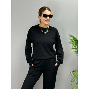 Conjunto de Dos Piezas de Blusa y Pantalón de Viscosa con Cuello Redondo y Manga Larga para Mujer, 26777 - Negro - Product Image 2