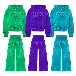 Fabricante personalizado diamantes de imitación chándales DTG Impresión 2 piezas pantalones con capucha conjunto de peso pesado Zip up chándales conjuntos hombres - Product Image 6