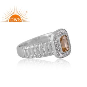 แหวนพลอยบุษราคัมธรรมชาติชุบเงินแพลเลเดียม925ดีไซน์รูปแบบใหม่ผู้ผลิตเครื่องประดับแบบกำหนดเอง - Product Image 4