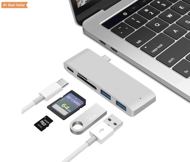 Jumon 5 in 1 USB-C 3.0 Silver Metal Hub with 4K Display Support Card Reader & Thunderbolt 3 PD Port for MacBook Used Stock