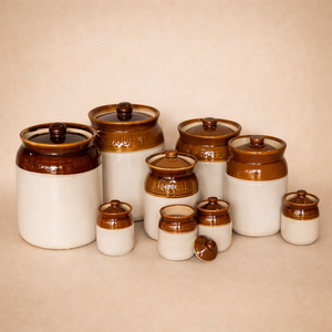 Juego de Recipientes de Cerámica Hechos a Mano con Tapa Hermética, Organizador de Cocina Rústico Estilo Granja, Recipientes de Despensa Glaseados Duraderos - Product Image 1