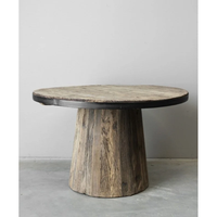 Table basse ronde en bois recyclé brun rustique durable sans rangement, design vintage style ferme, meubles de salon