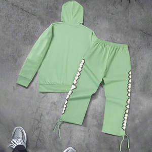Color Block Boxy Man <b>Sweatpants</b> and Hoodie Set Streetwear <b>Oversized</b> Tracksuit Heavyweight Fleece Blank Flared Baggy Tracksuits - Product Image 4