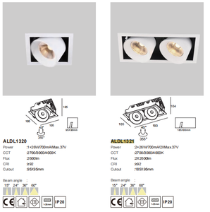 2*26W Dimmable  Réglable Intelligent par IA 185*95 Triac 0/1-10v  IES LTD 5 ANS Downlight LED encastré  Lumière descendante <span class=keywords><strong>Alpha</strong></span> Lighting COB - Product Image 1